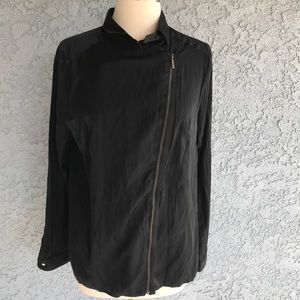 Andre Badi Black Zipper Top Blouse Sz 30 Medium